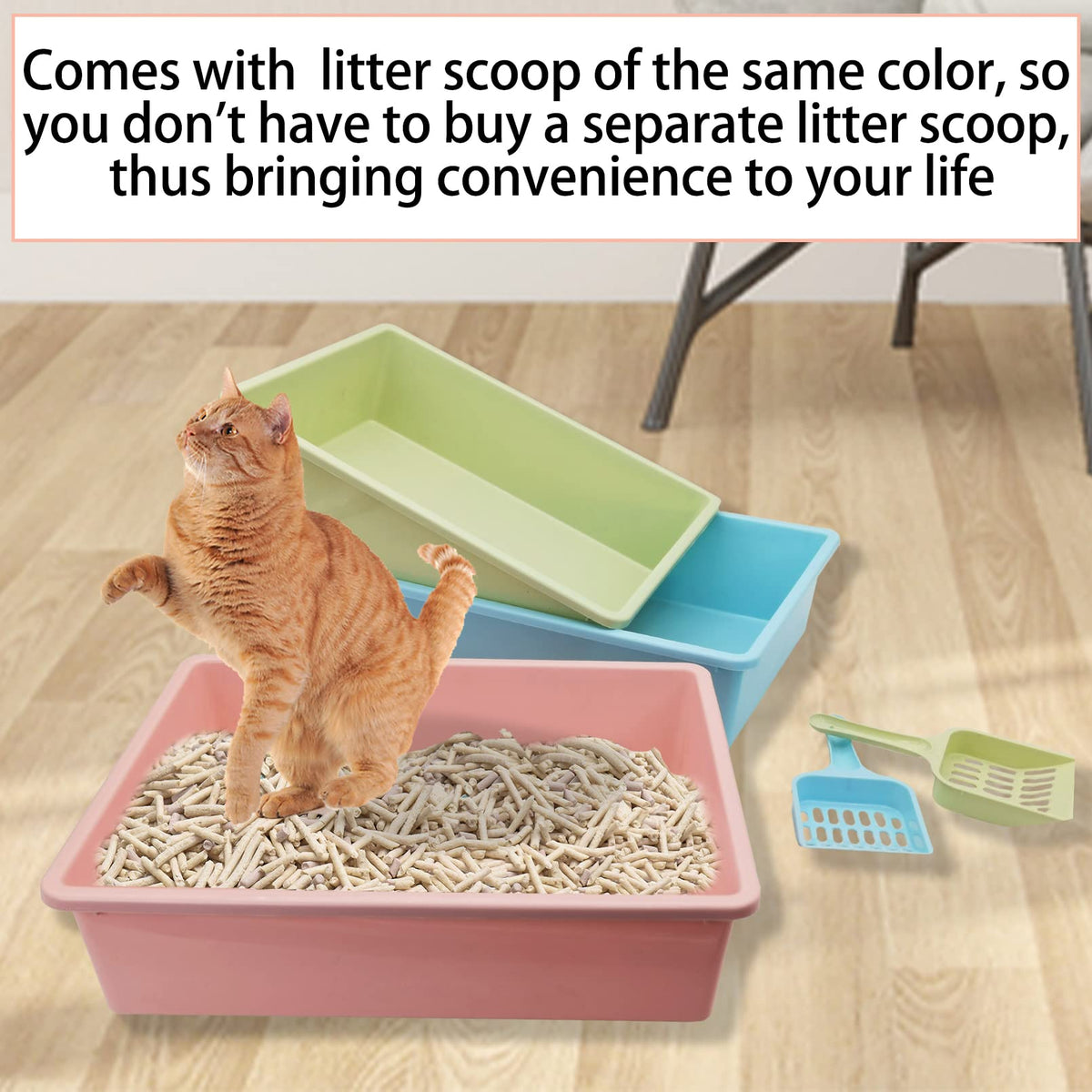 Medium Open Cat Litter Box with Scoop, Non-Stick Plastic, 15 x 11 x 4 Inches S747899