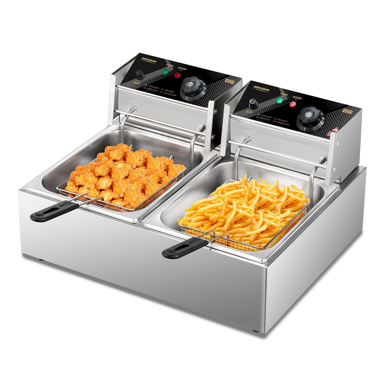 22.8QT Stainless Steel Electric Double Deep Fryer with Baskets & Lids L943936