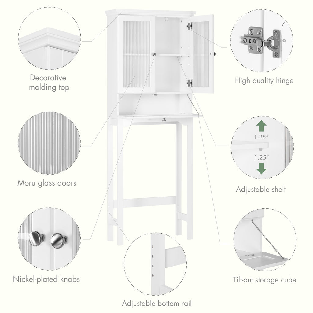 Over the Toilet Storage Cabinet with Glass Doors, White E272580