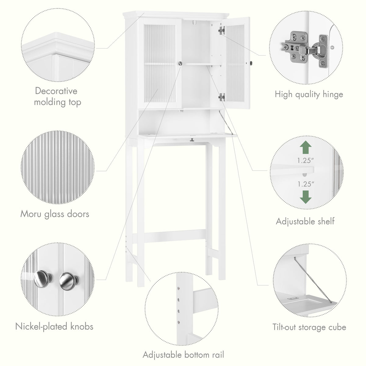 Over the Toilet Storage Cabinet with Glass Doors, White E272580