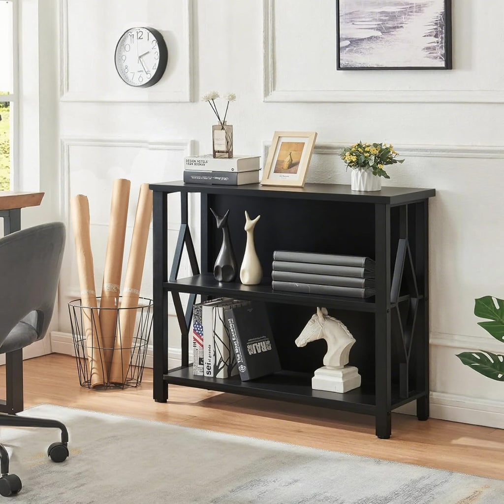 Black 3-Tier Engineered Wood Bookshelf H4514