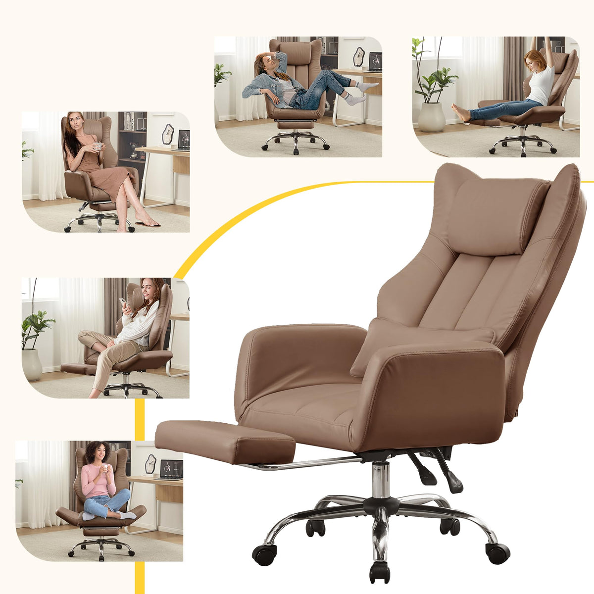 Cross Legged Office Chair with Footrest Brown M247