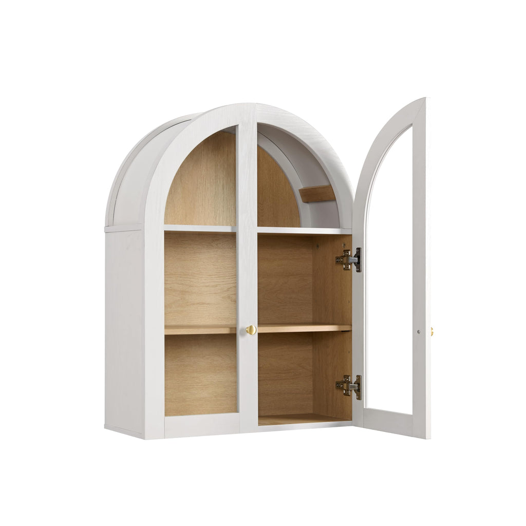 White Arched Wall Mount Bathroom Cabinet with Glass Doors M551