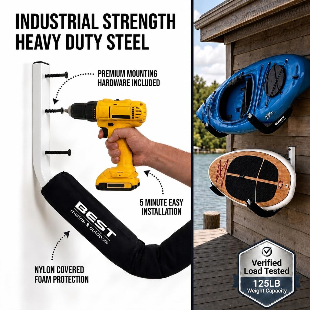Kayak Wall Mount Storage Rack, Heavy Duty Steel, 125LB Capacity K221483