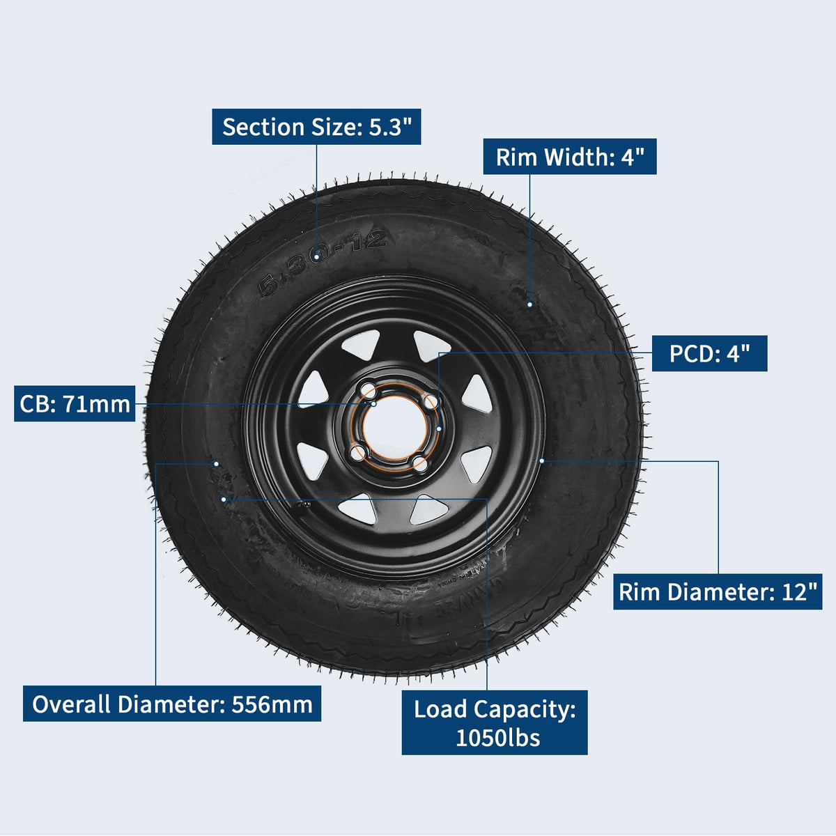 2-Pack Trailer Tire On Rim 5.30-12 4 Lug 12 in Wheels Load Range C Black V68422
