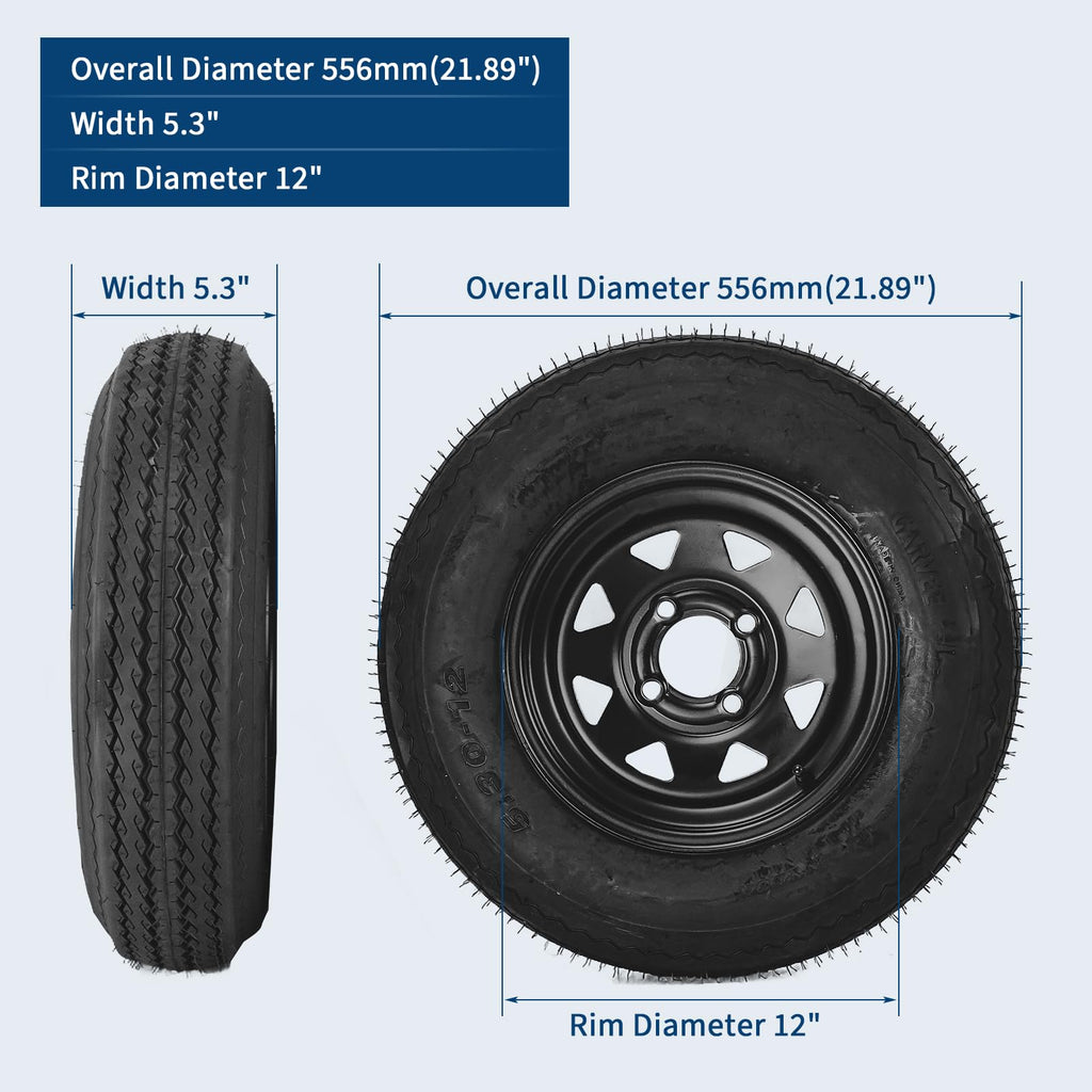 2-Pack Trailer Tire On Rim 5.30-12 4 Lug 12 in Wheels Load Range C Black V68422