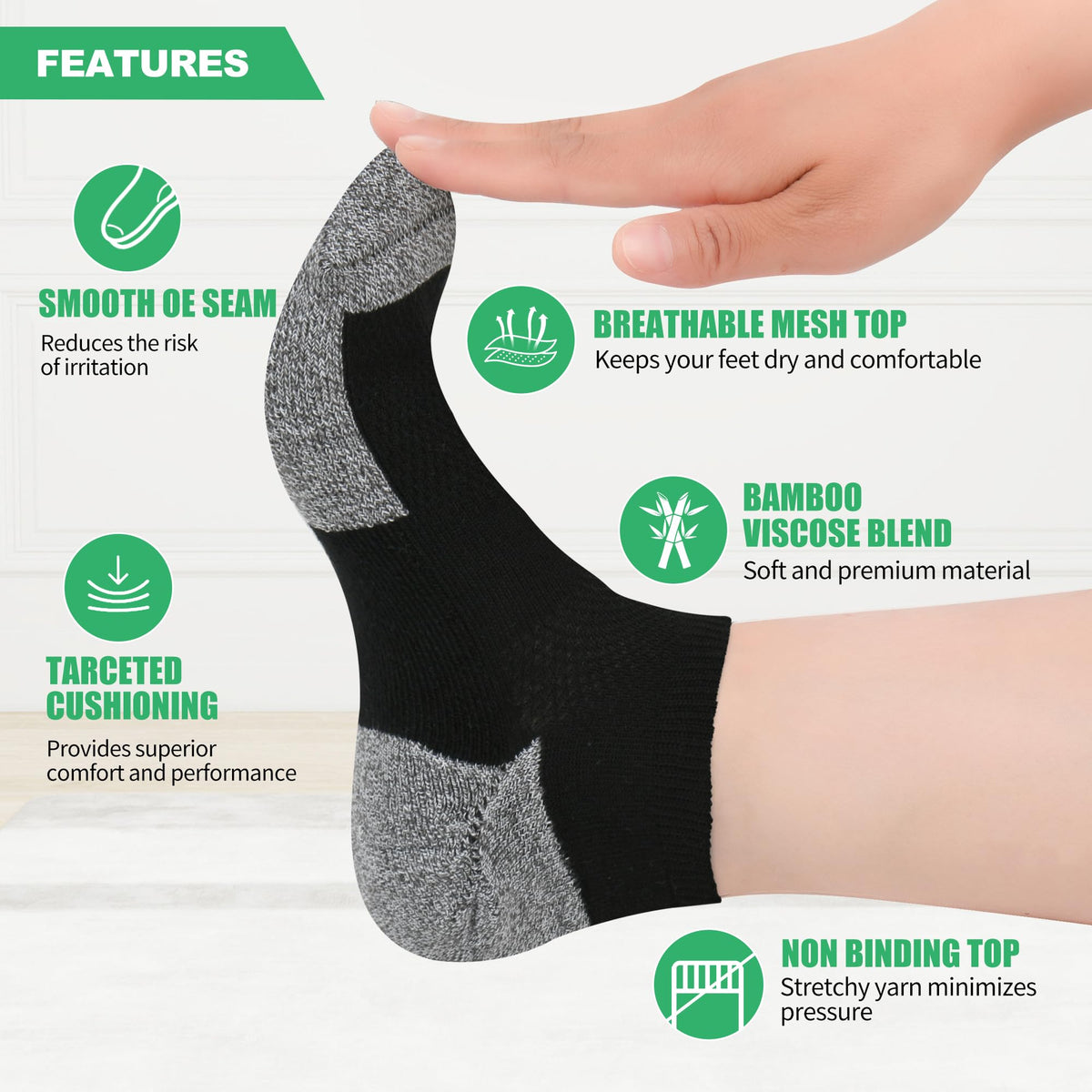 6 Pairs Low Cut Diabetic Socks L917045