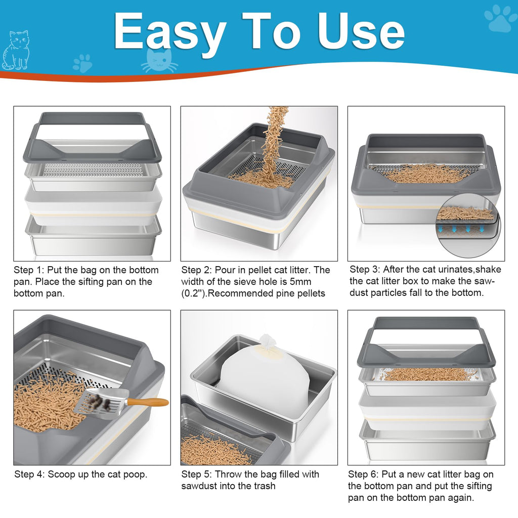 XXXL Stainless Steel Sifting Litter Box with Lid S450961