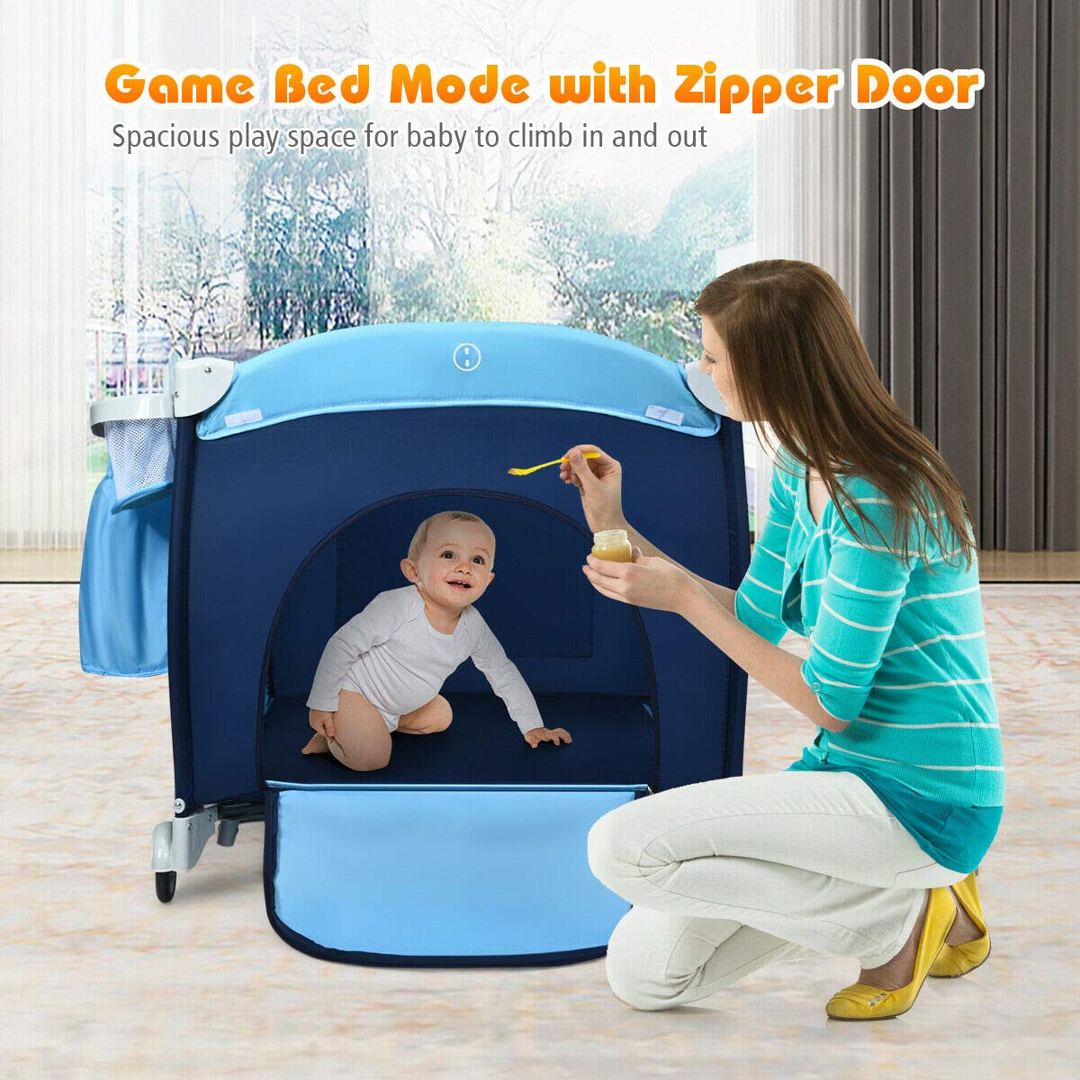 4-in-1 Portable Baby Playard with Bassinet and Changing Table Q295