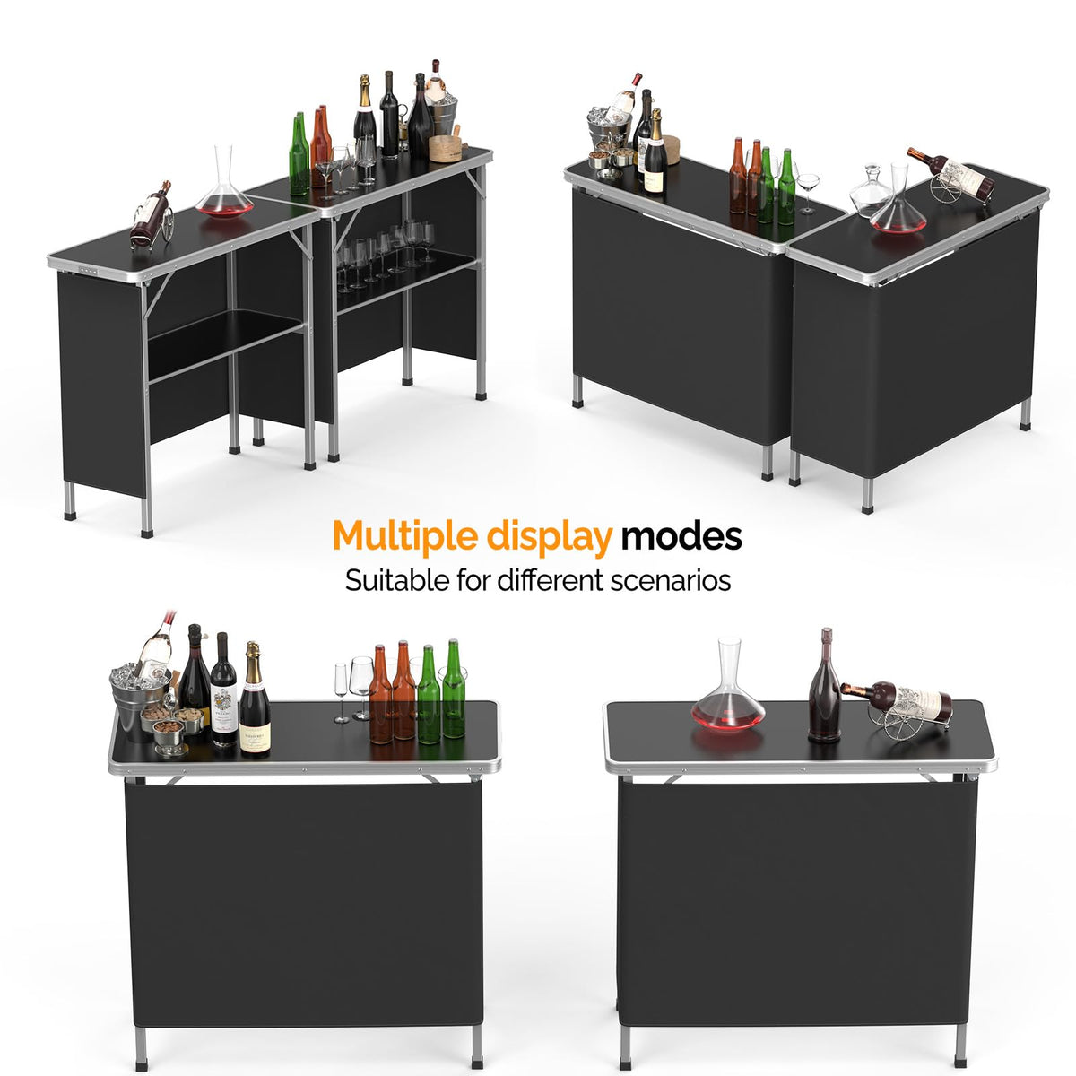 Portable 2-Tier Mobile Bar Table with Black Skirt R106