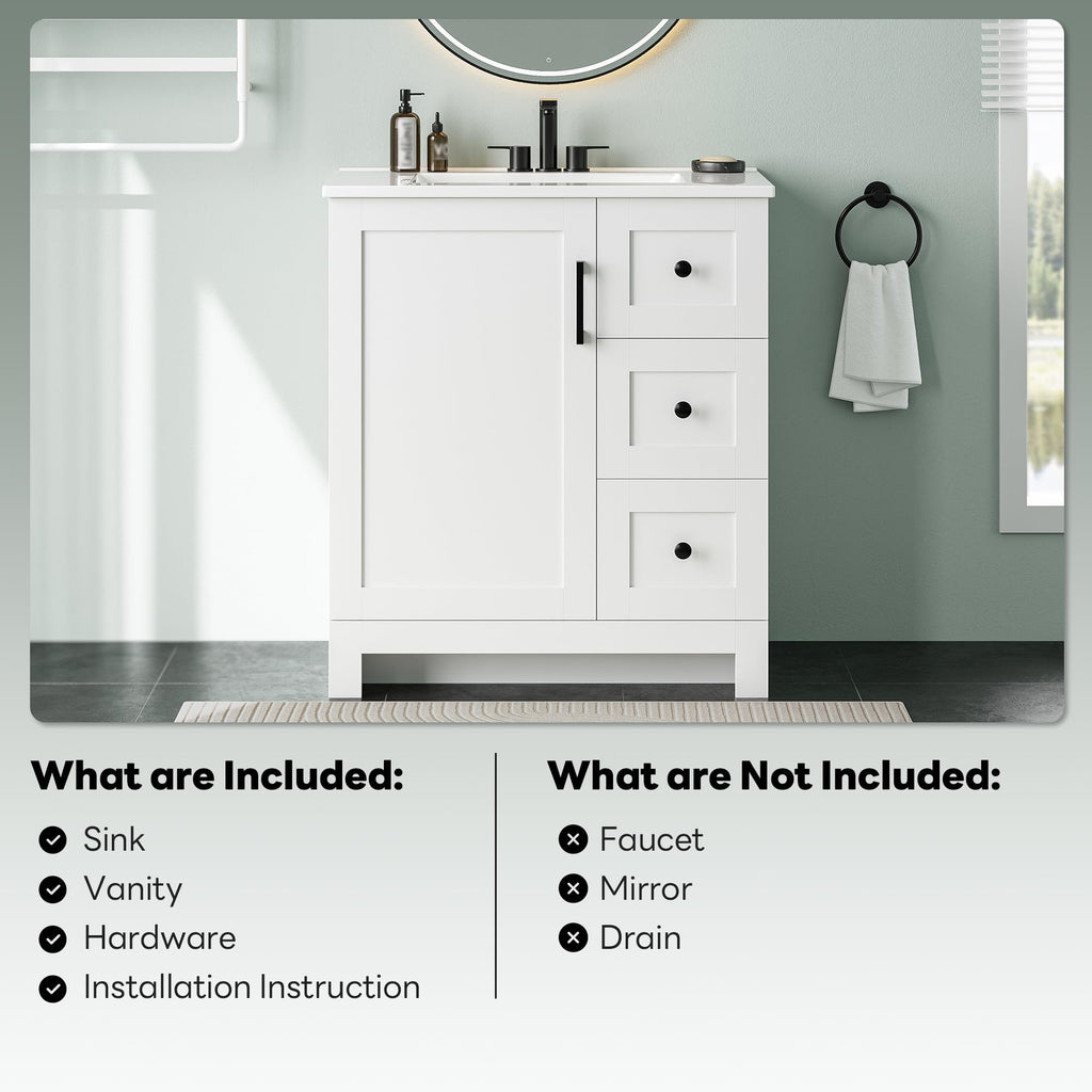 30" White Bathroom Vanity with Sink D3336