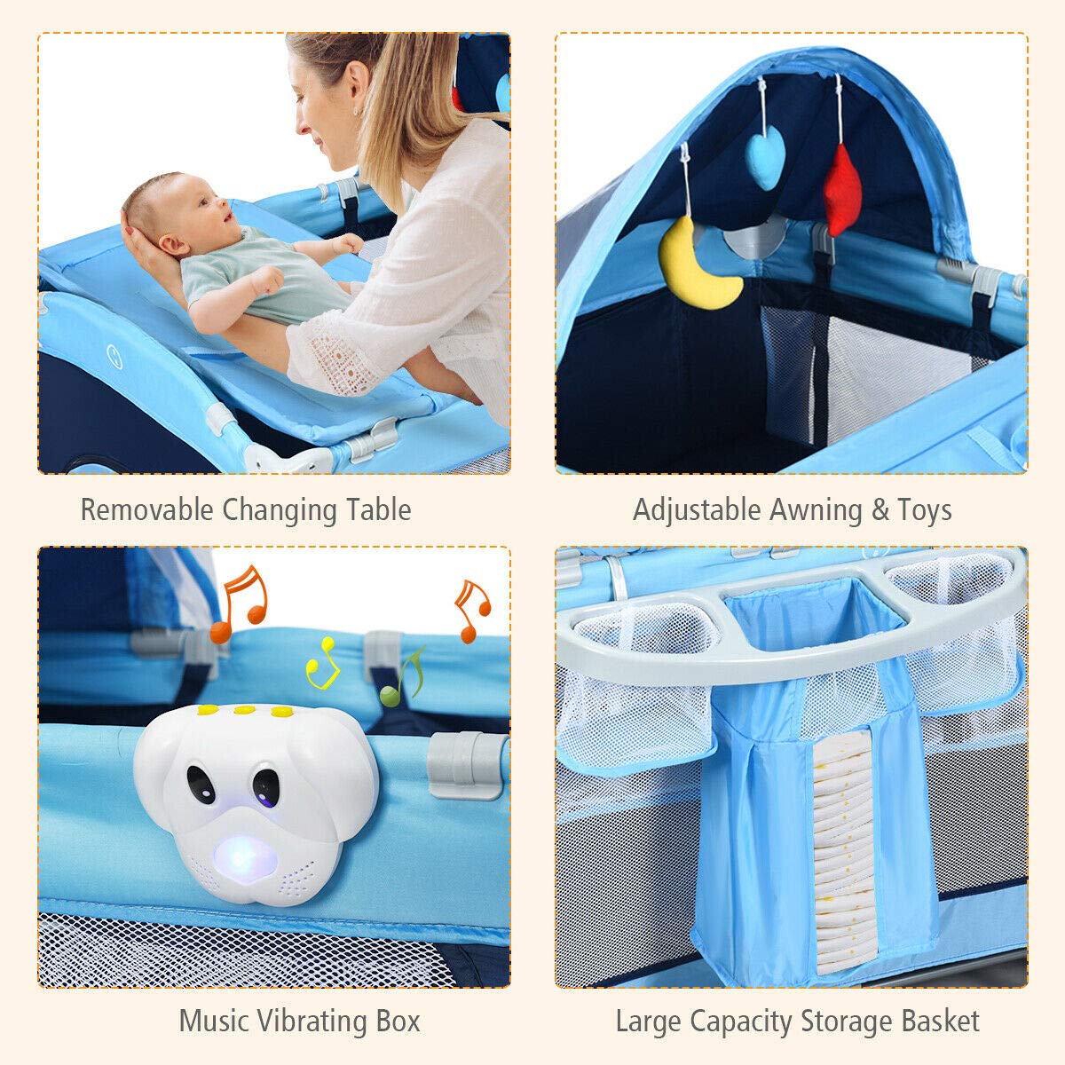 4-in-1 Portable Baby Playard with Bassinet and Changing Table Q295