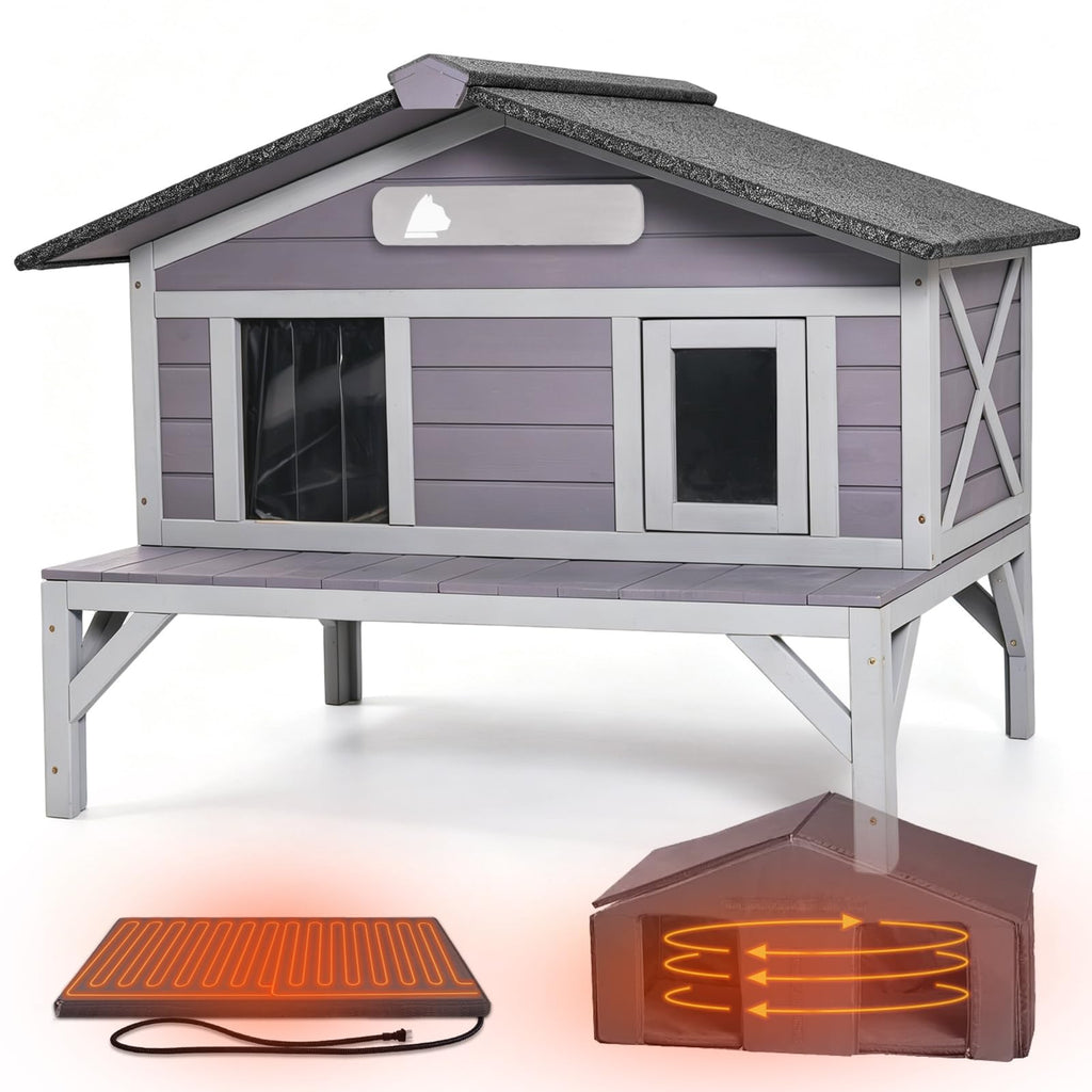 Outdoor Heated Cat House with Insulated Liner D96052