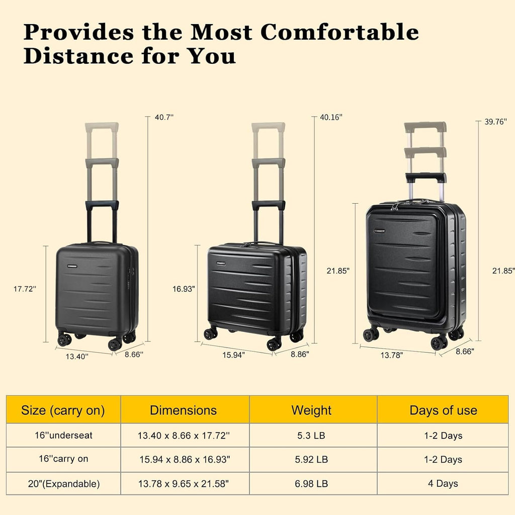Expandable 16 Inch Underseat Carry On Luggage L7083