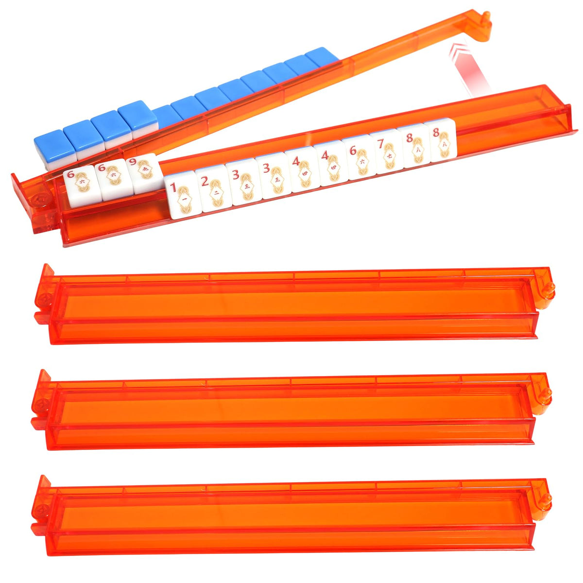 Set of 4 Compact Plastic Mahjong Racks with Pushers I274