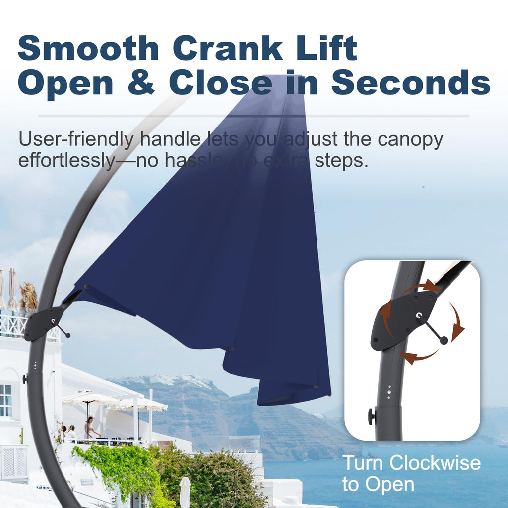 11FT Navy Blue Aluminum Cantilever Umbrella with Base F16572