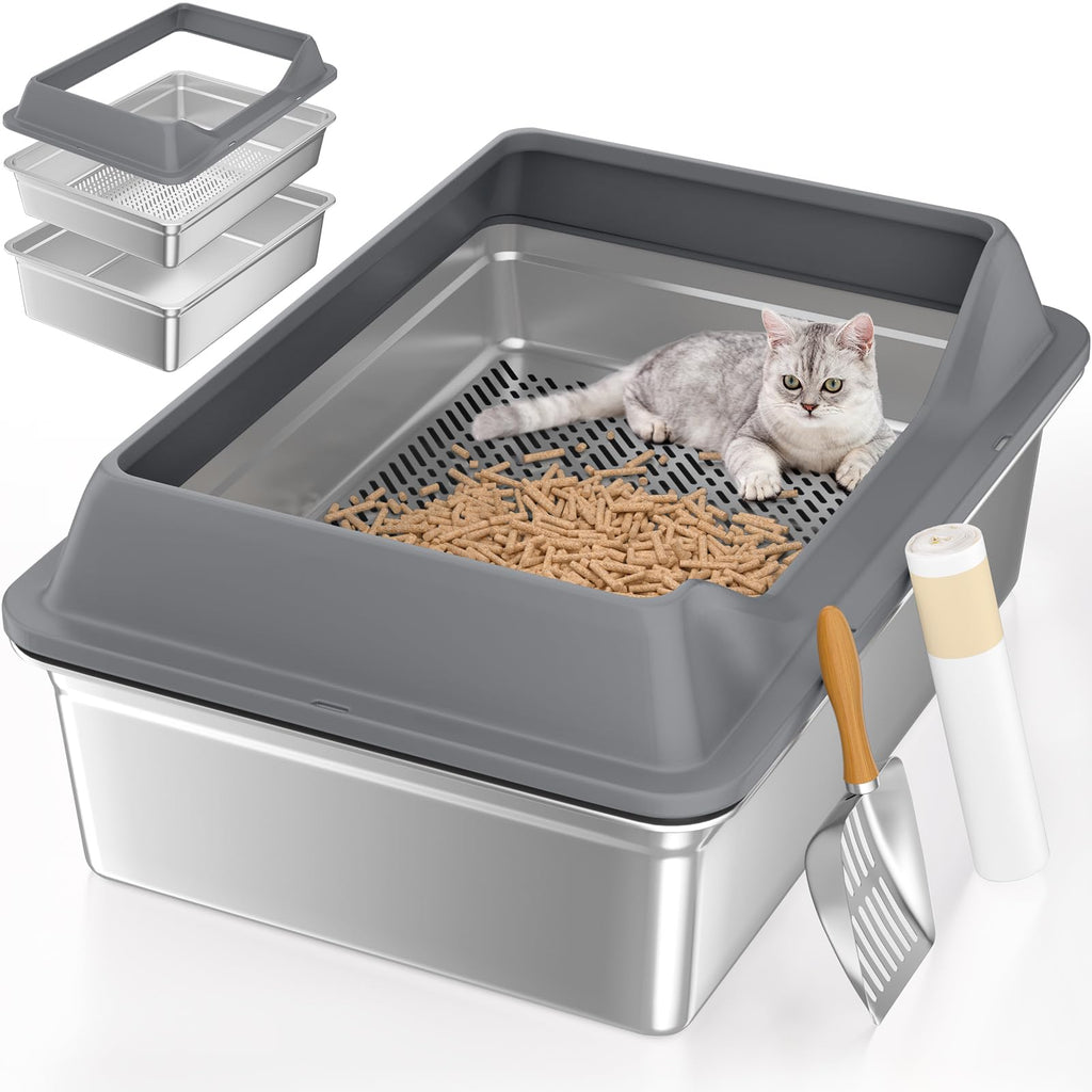 XXXL Stainless Steel Sifting Litter Box with Lid S450961