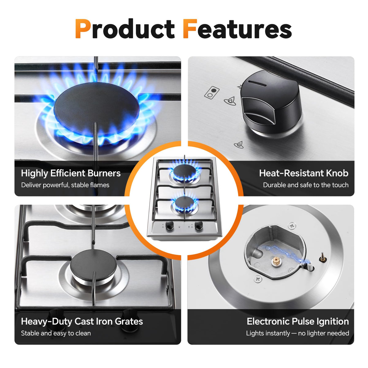 12 Inch 2 Burner Stainless Steel Gas Cooktop U367488