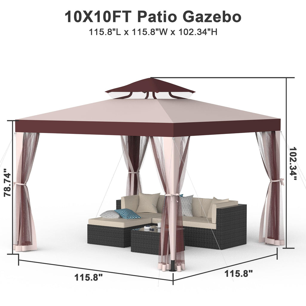 10x10 Outdoor Gazebo with Mosquito Netting K5290