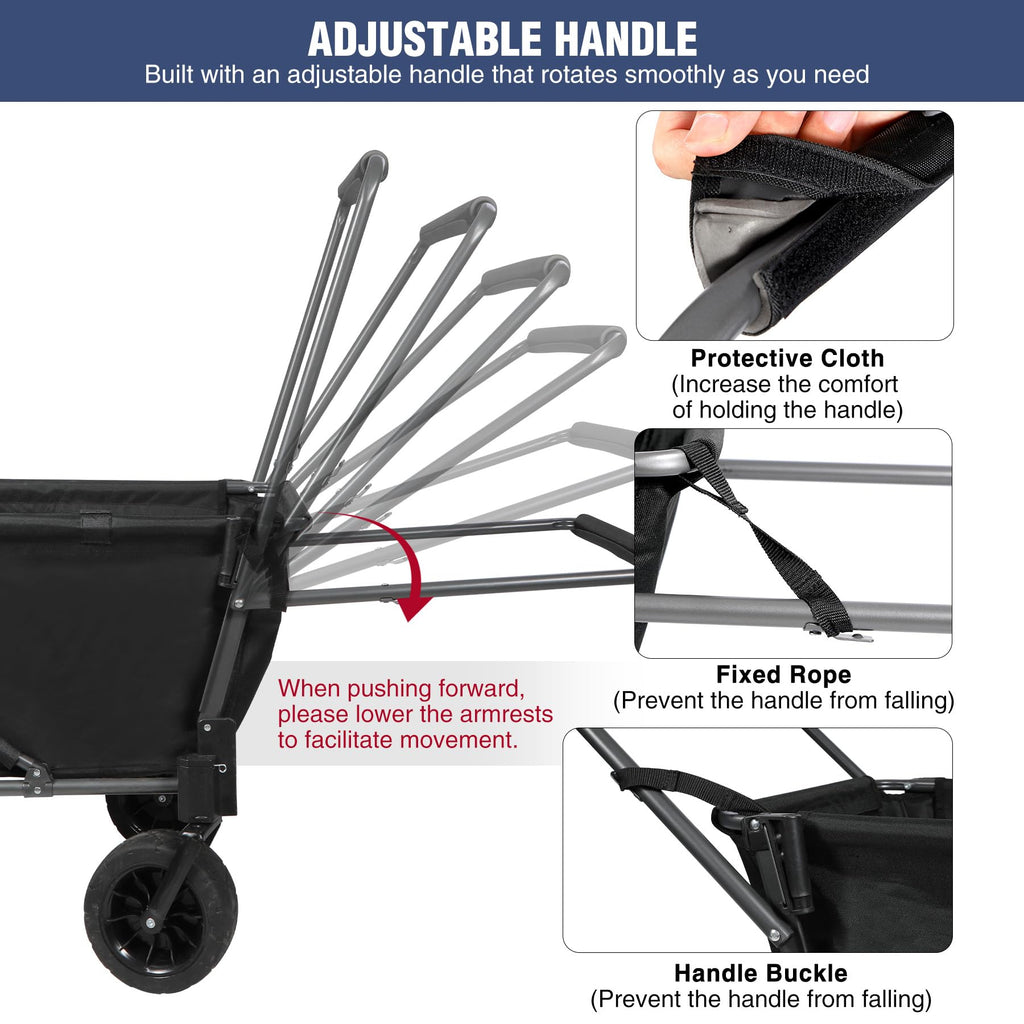 Folding Dog Wagon Cart with Extendable Rear End, 220L Collapsible Utility Cart, Black X681509