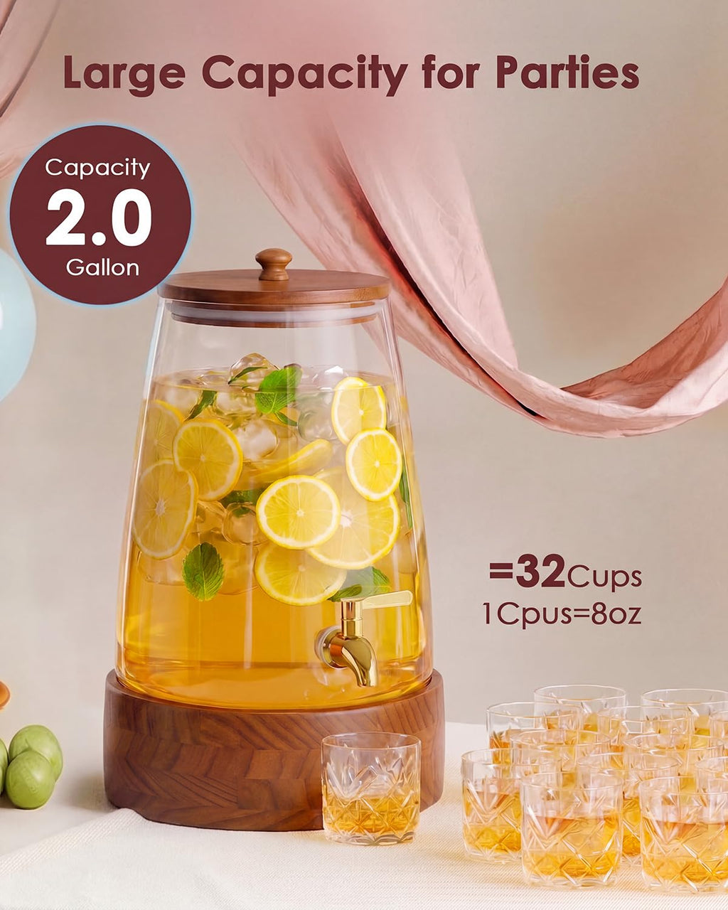2 Gallon Glass Drink Dispenser with Spigot P5110