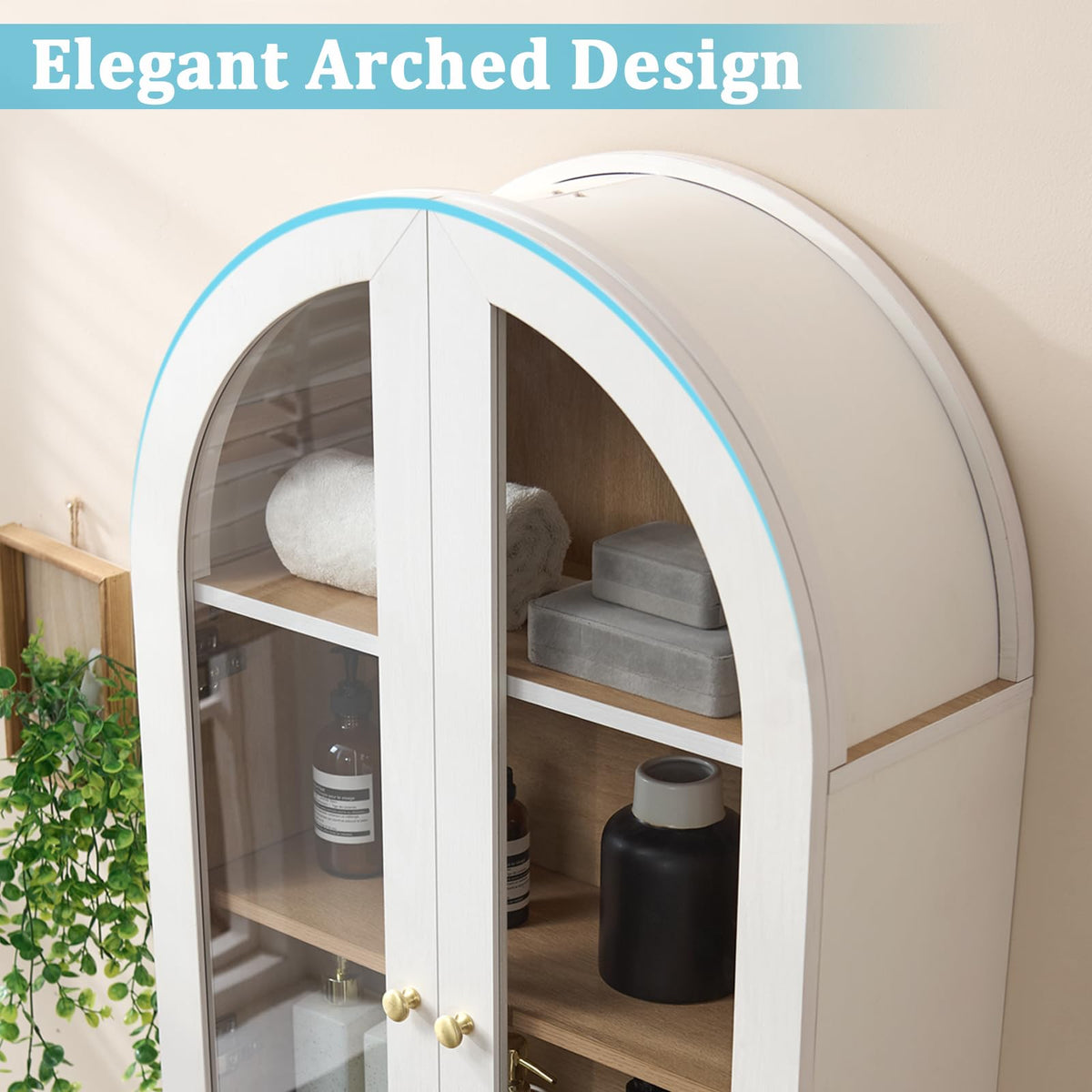 White Arched Wall Mount Bathroom Cabinet with Glass Doors M551