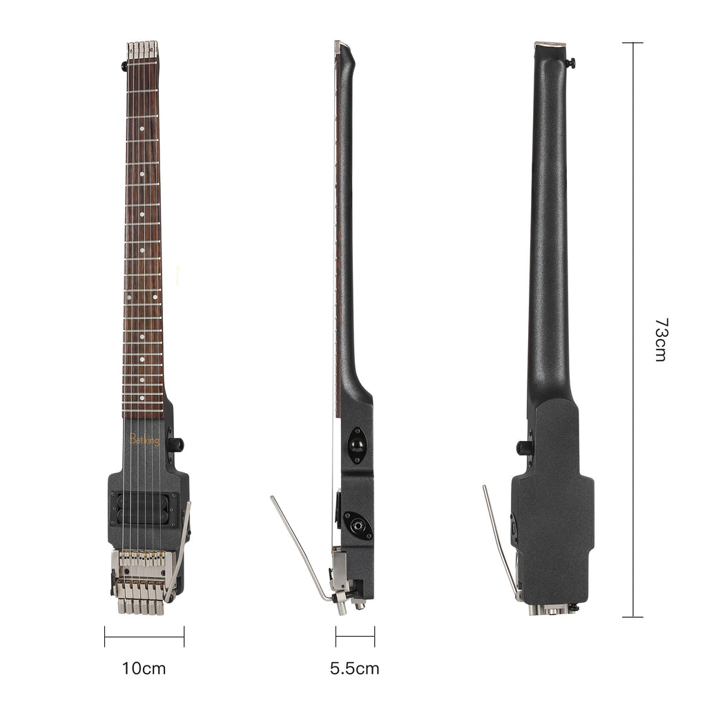 Travel Electric Guitar Headless 6 String One-piece Canada Maple Neck Double Locking Tremolo Bridge with Gigbag E714