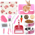 15 Pcs Rabbit Starter Kit Litter Box Grooming Kit Toys Bowl Blankets Cleaning Set Pink B556
