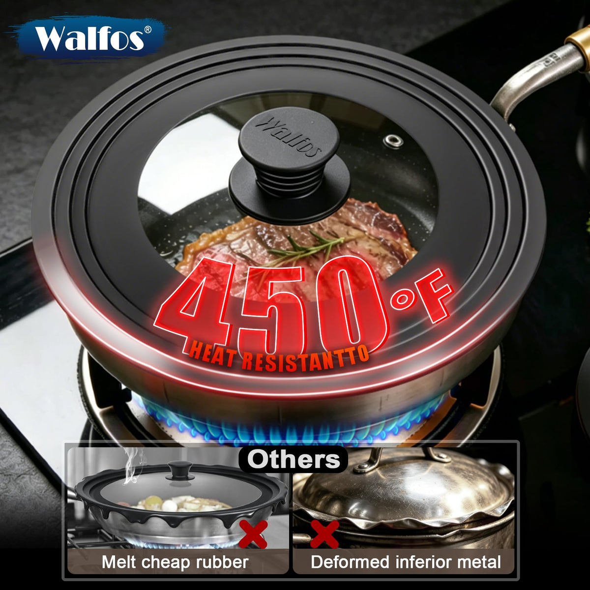 Universal Pan Lid with Heat Resistant Silicone Rim and Tempered Glass, Fits 8" to 12" Cookware V8881