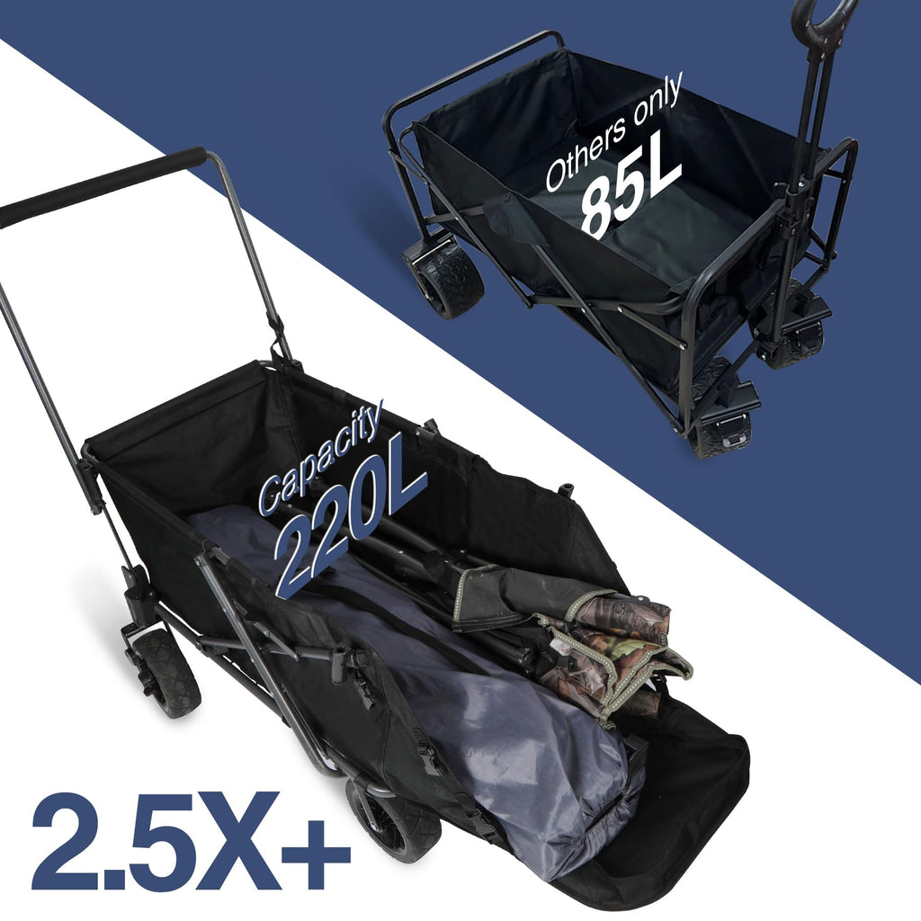 Folding Dog Wagon Cart with Extendable Rear End, 220L Collapsible Utility Cart, Black X681509