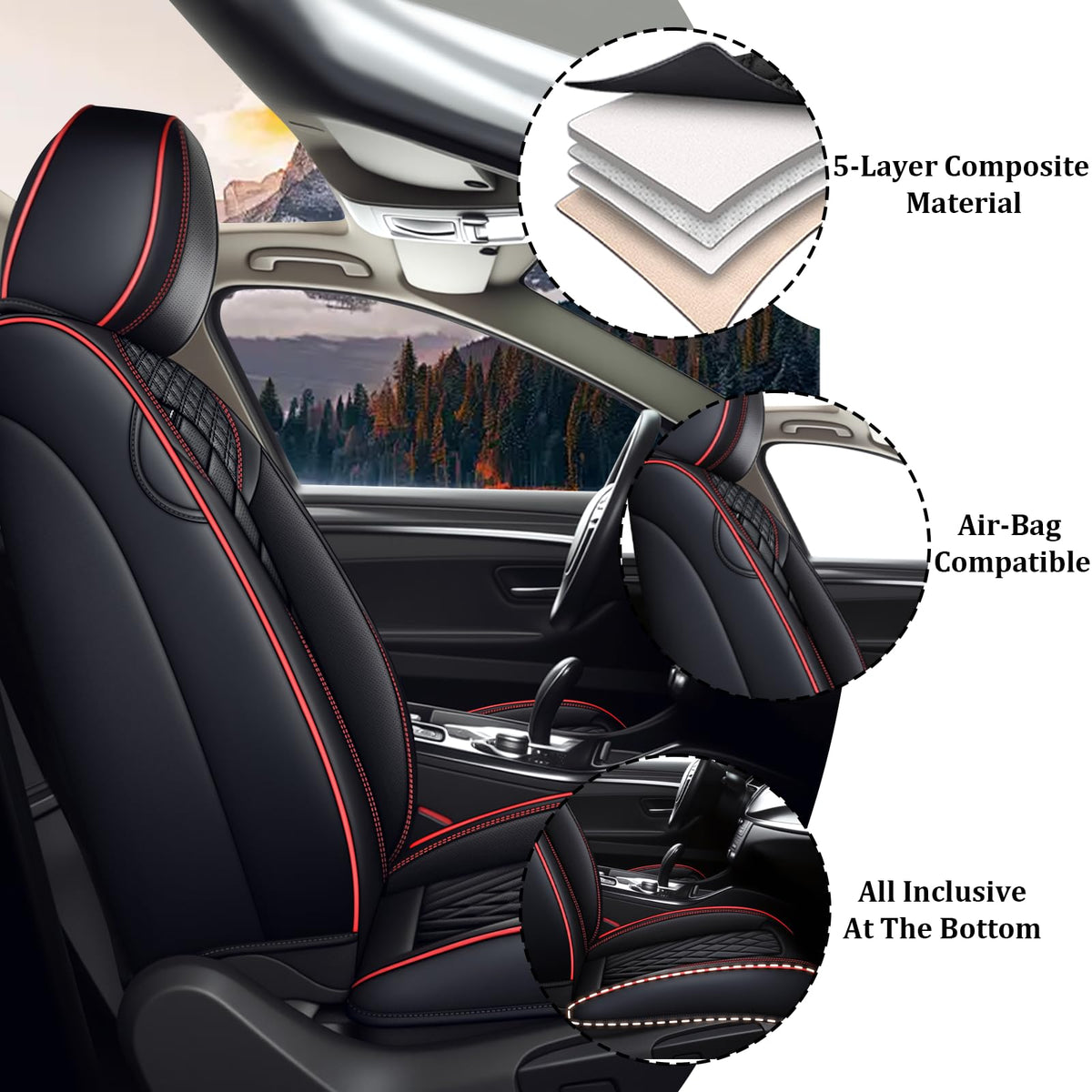 Waterproof Nappa Leather Full Set Car Seat Covers D9553