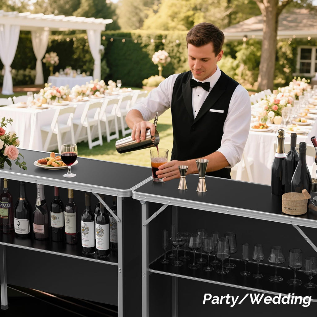 Portable 2-Tier Mobile Bar Table with Black Skirt R106