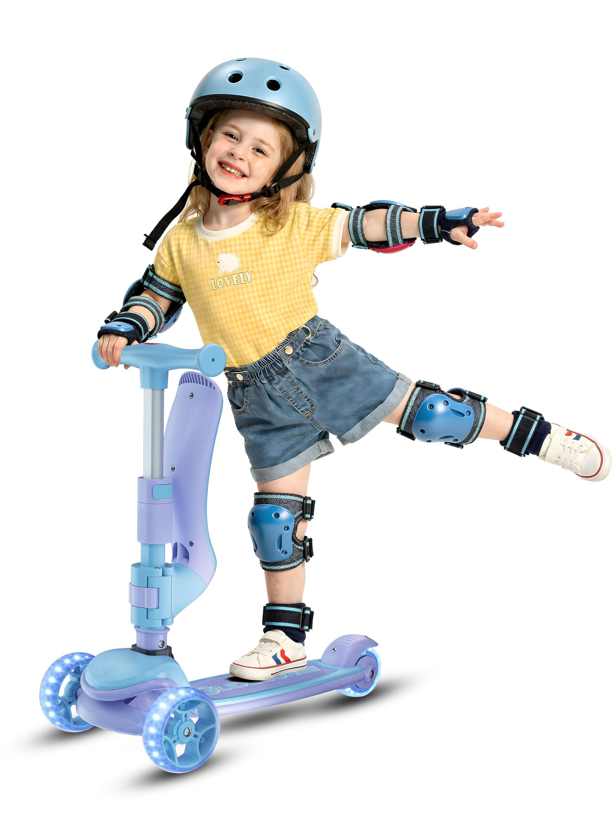 2-in-1 Folding Kick Scooter with Removable Seat and 3 PU Light-Up Wheels N9569