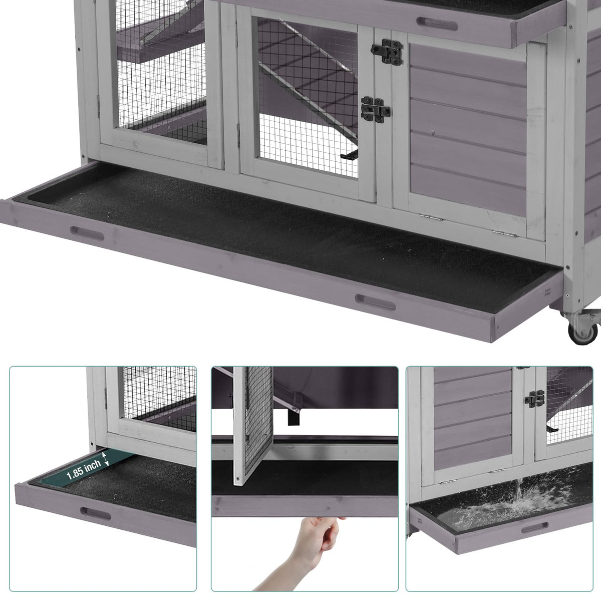 2-Tier Wooden Small Animal Cage with Trays, Wheels & Ramp C899