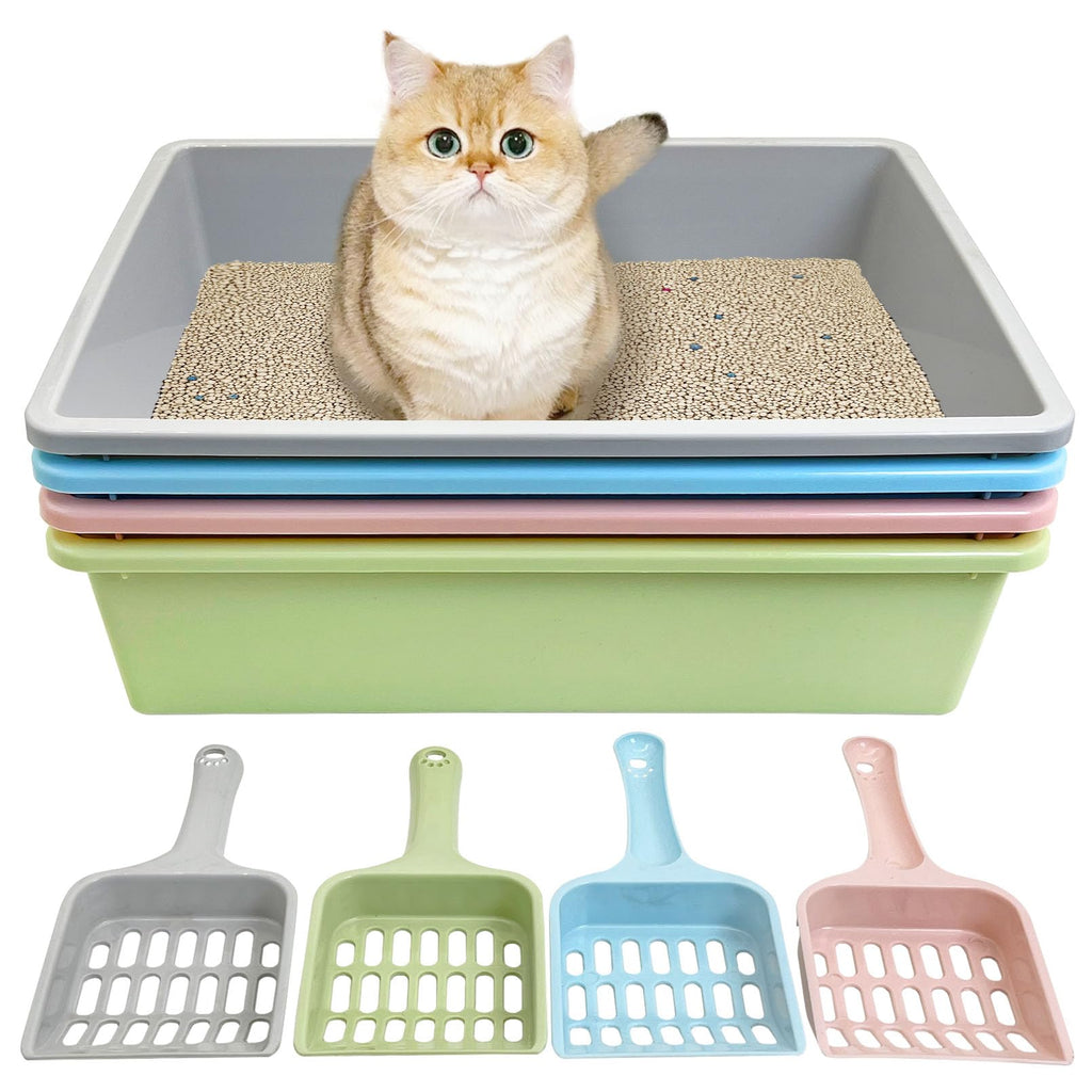Medium Open Cat Litter Box with Scoop, Non-Stick Plastic, 15 x 11 x 4 Inches S747899