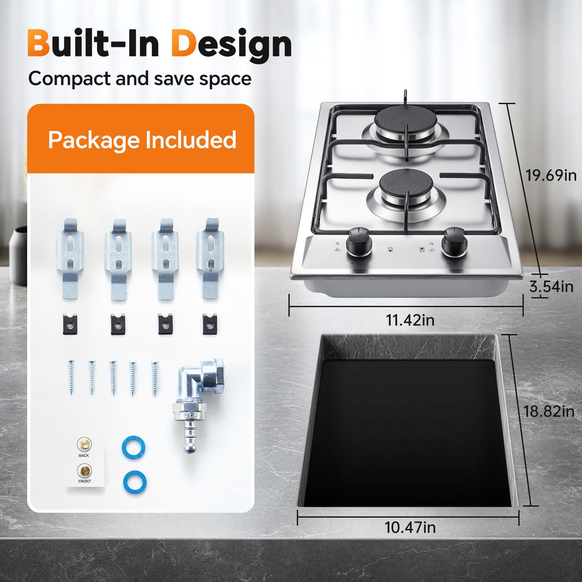 12 Inch 2 Burner Stainless Steel Gas Cooktop U367488