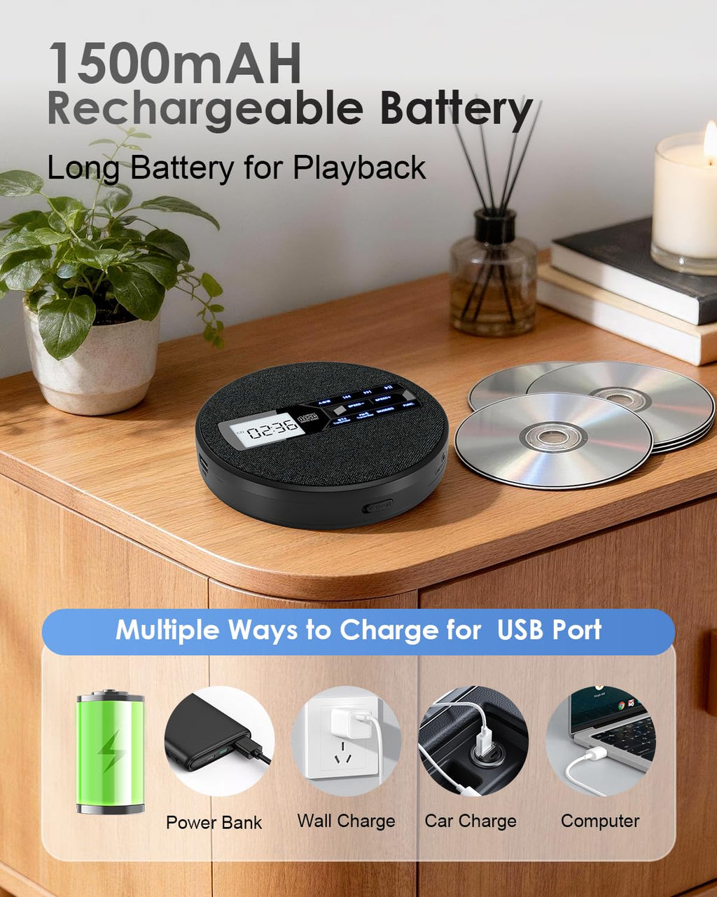 Portable CD Player with Bluetooth & FM Transmitter I9041