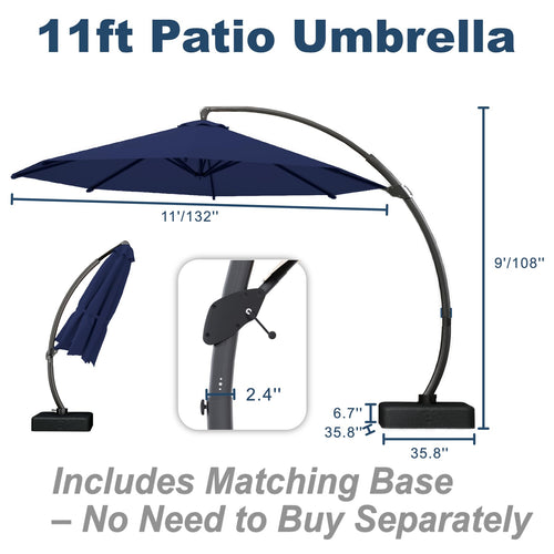 11FT Navy Blue Aluminum Cantilever Umbrella with Base F16572