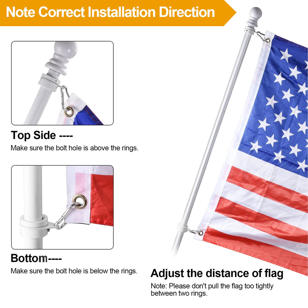 White 5 FT Stainless Steel Wall Mount Flag Pole Kit with 360° Rotating Rings A5985