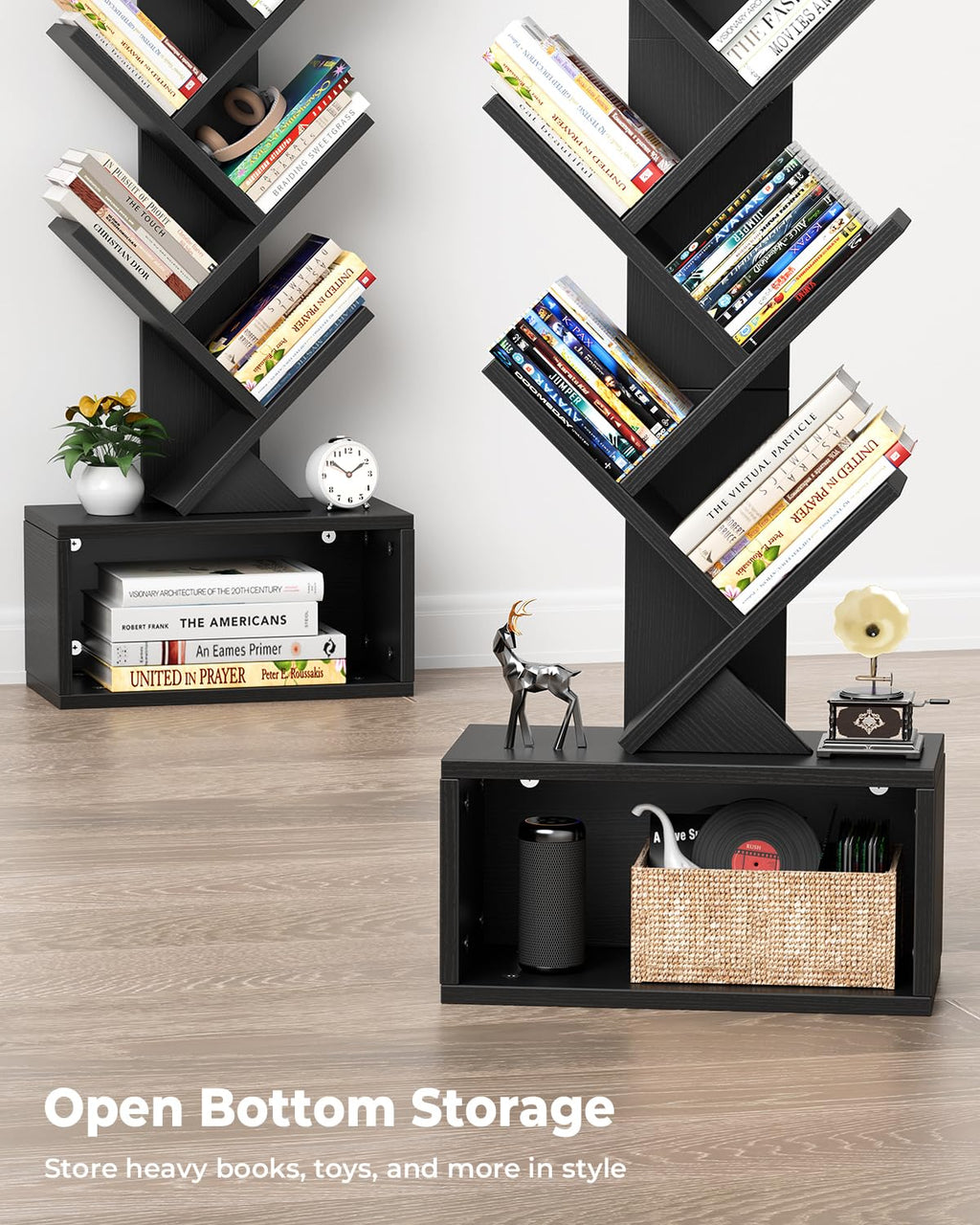 6 Tier Tree Bookshelf with Light, Black A5276