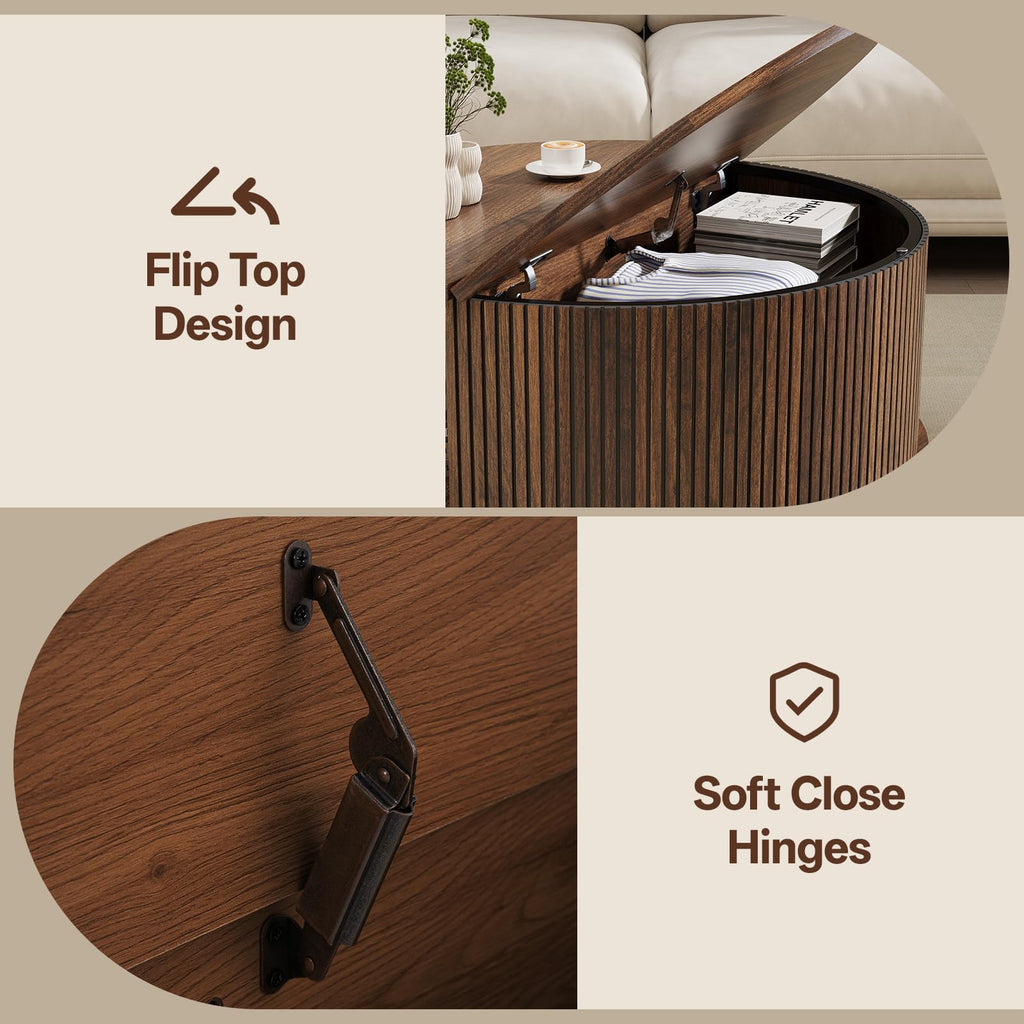 Round Coffee Table with Storage, 31.5", Walnut U379096