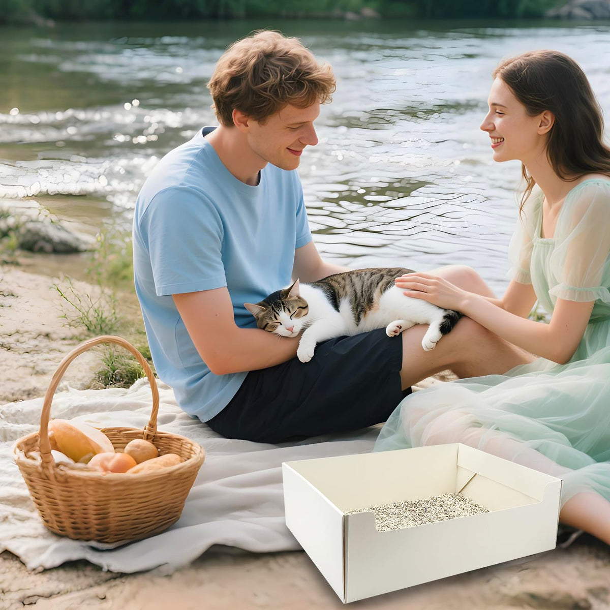 8 Pack White Foldable Disposable Litter Boxes with Scoop Y927720