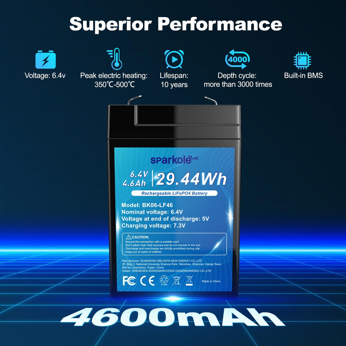6.4V 4.6Ah LiFePO4 Battery W4133