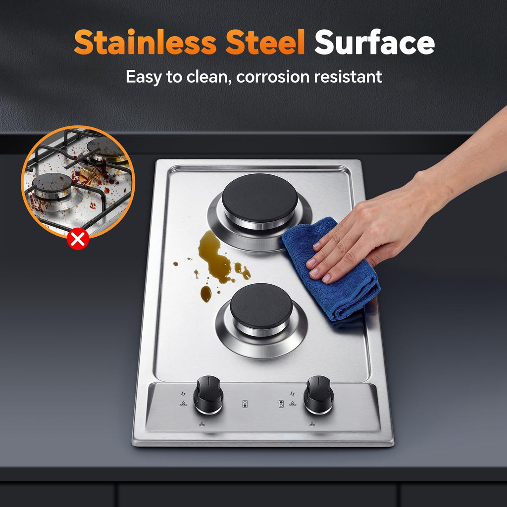 12 Inch 2 Burner Stainless Steel Gas Cooktop U367488