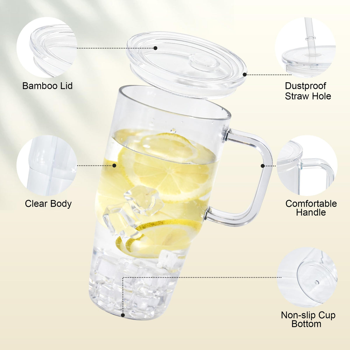 20oz 2Pack Clear Plastic Tumbler with Handle Lid and Straw G881529