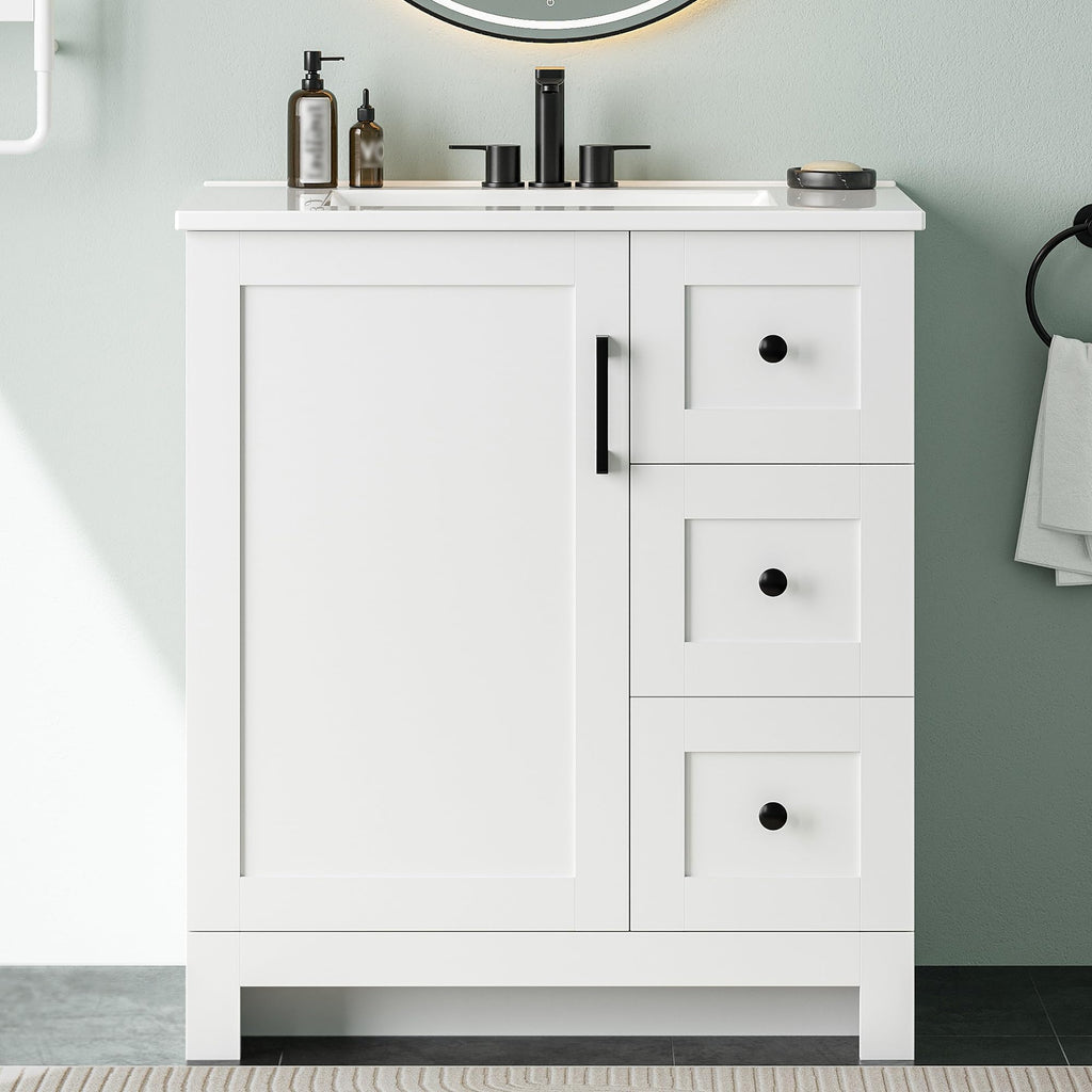 30" White Bathroom Vanity with Sink D3336