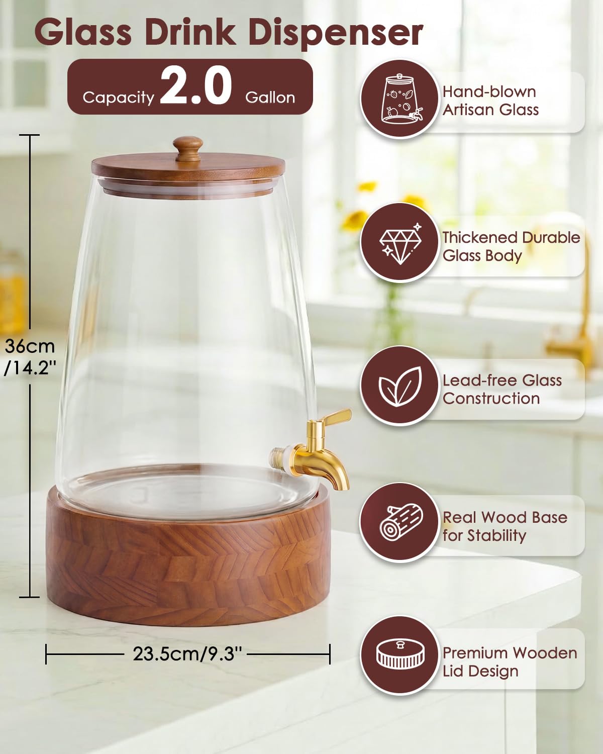2 Gallon Glass Drink Dispenser with Spigot P5110