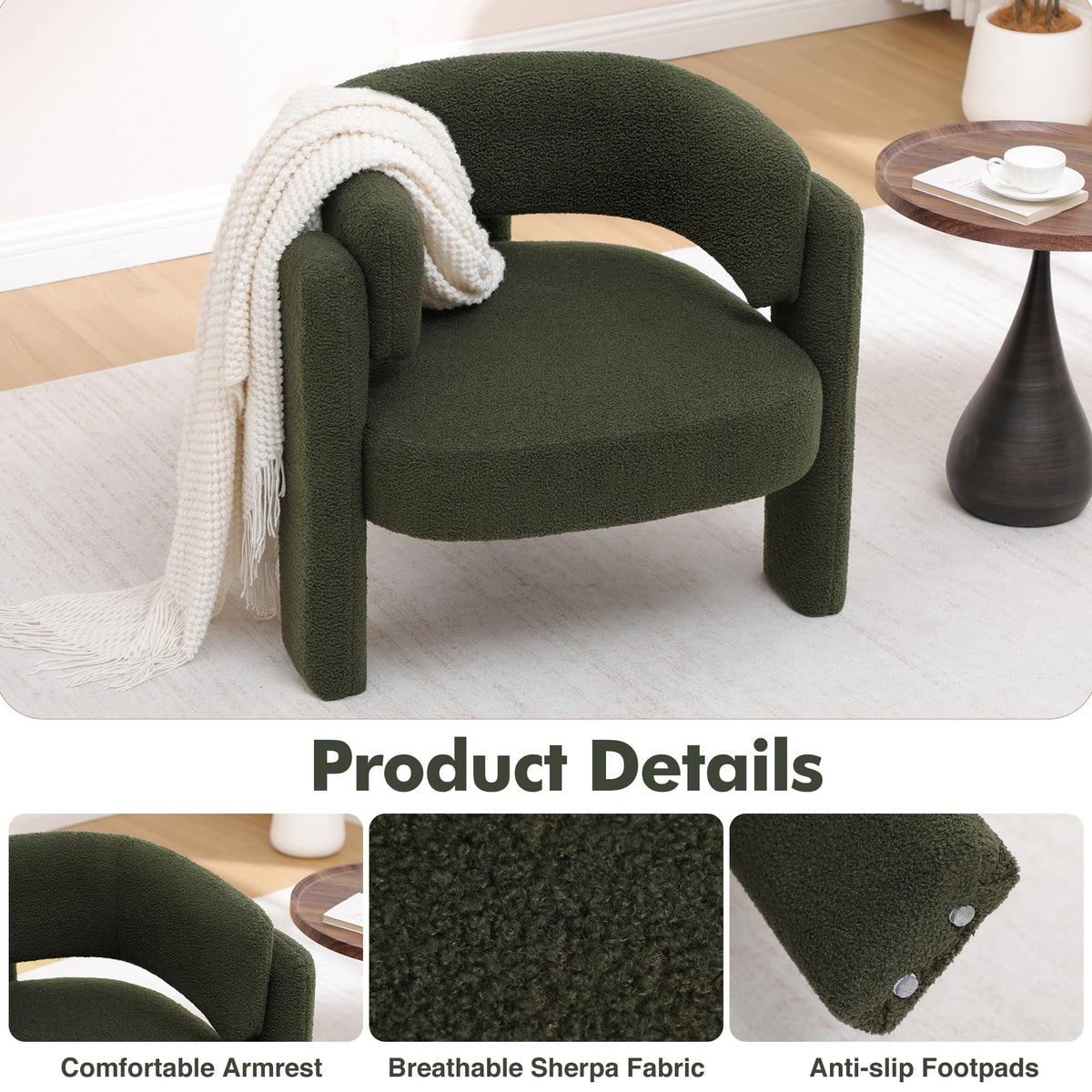 Sherpa Barrel Accent Chairs Set of 2 Olive Green N17402