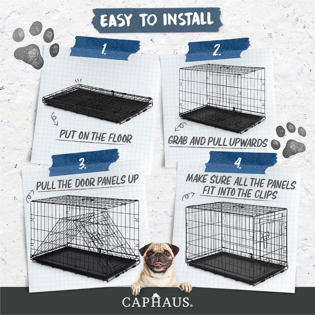 Foldable Wire Metal Dog Crate with Leak-Proof Pan U51513