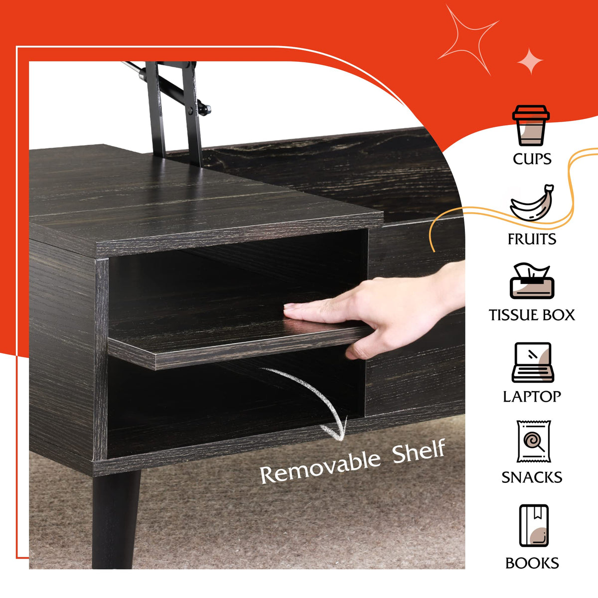 Lift Top Coffee Table with Hidden Storage, Black M72494